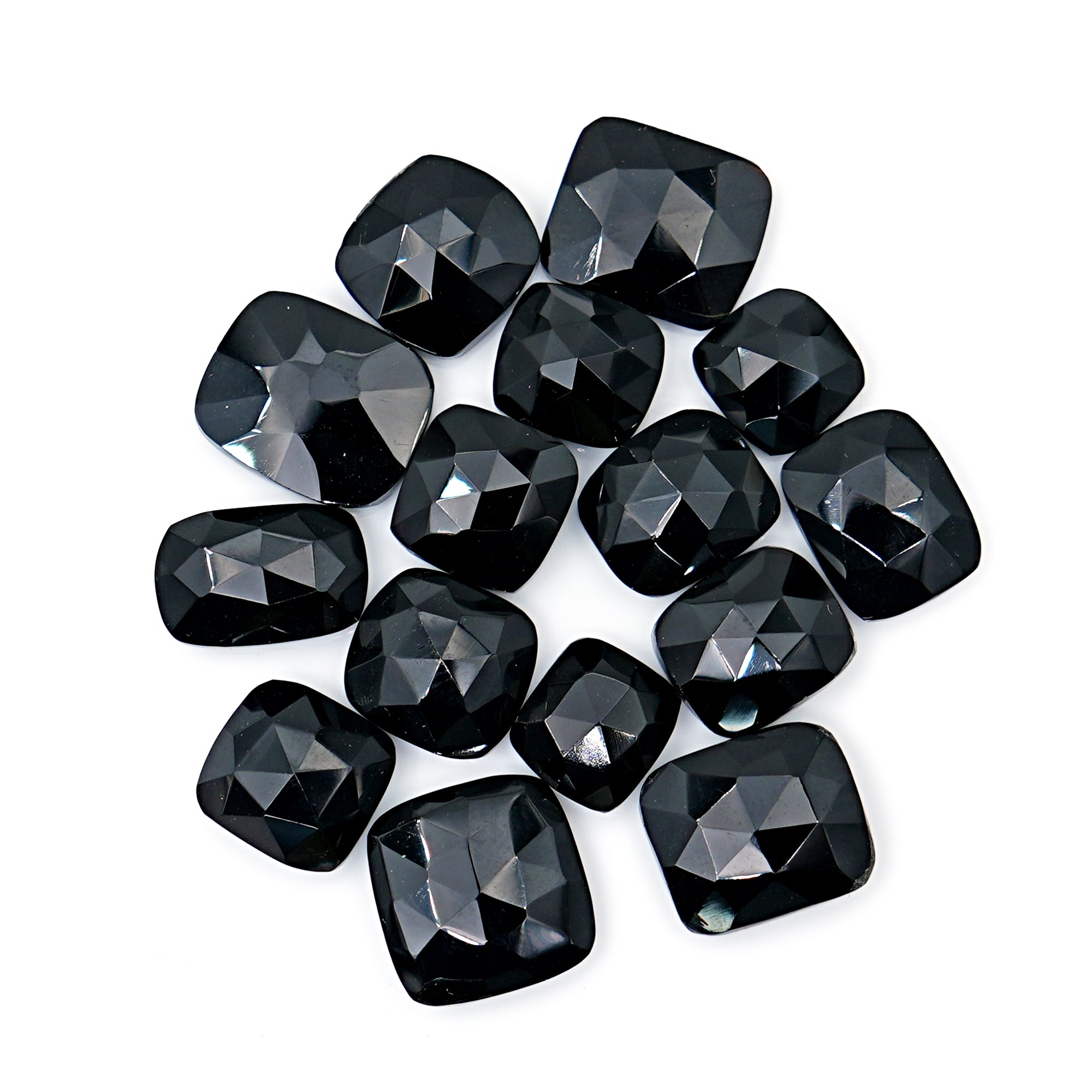 Natural Black Onyx Rose Cut Cushion Gemstones