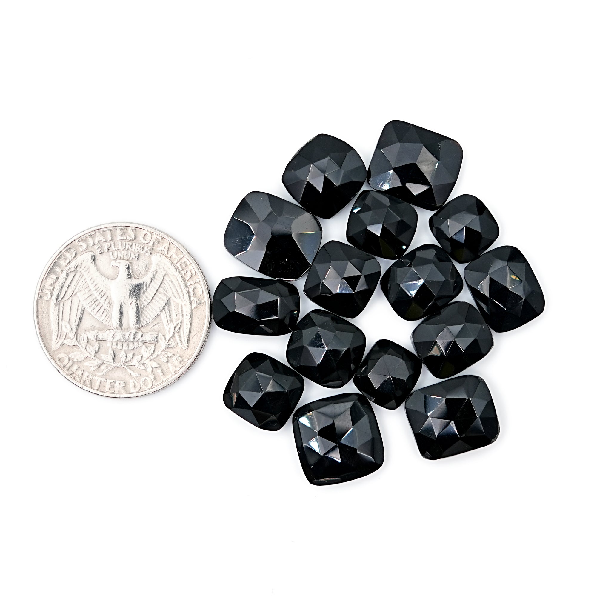 Natural Black Onyx Rose Cut Cushion Gemstones