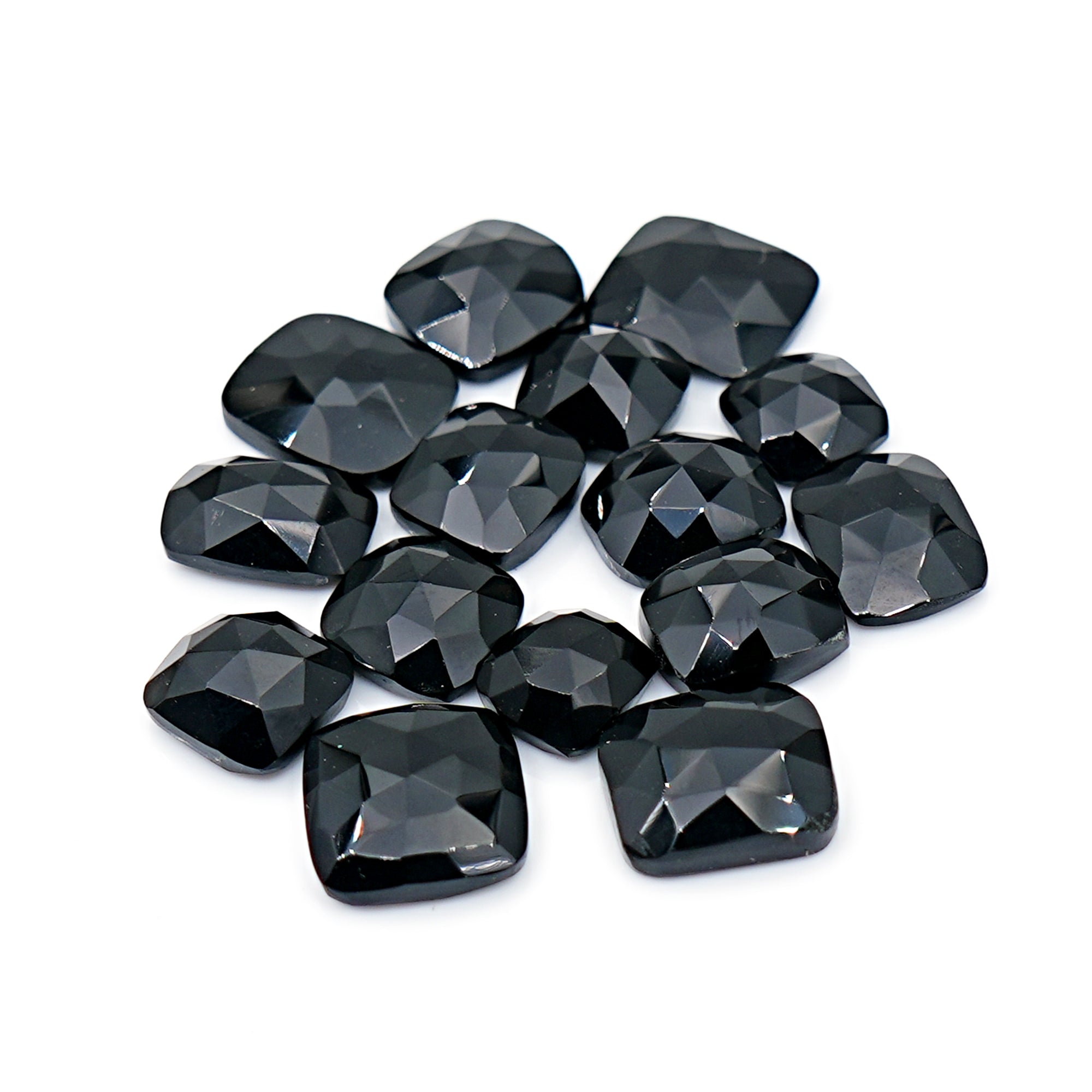 Natural Black Onyx Rose Cut Cushion Gemstones