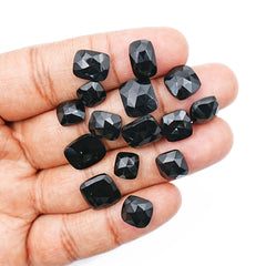 Natural Black Onyx Rose Cut Cushion Gemstones