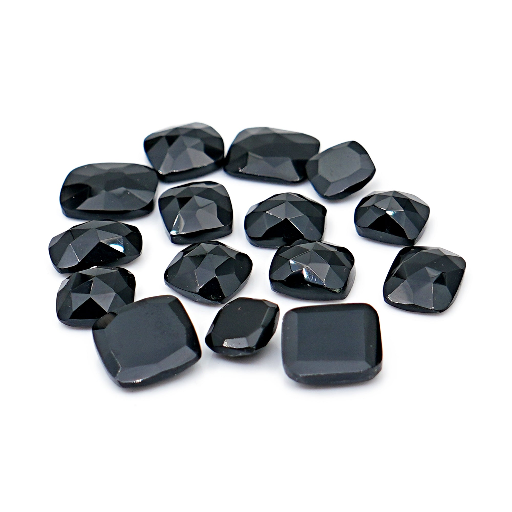 Natural Black Onyx Rose Cut Cushion Gemstones
