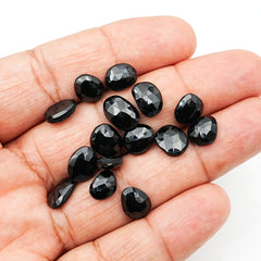 Black Onyx Freeform Rosecut Cabochons | Flat Back Gemstone For Jewelry Making - 15 Pieces