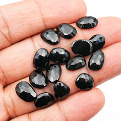 Black Onyx Cushion Rosecut Cabochons | Flat Back Gemstone For Jewelry Making - 15 Pieces
