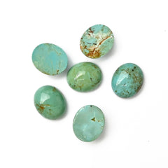 Kingman Turquoise Oval Cabochons | Green Smooth Gemstone for Jewelry Making - 6 Pieces