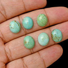 Kingman Turquoise Oval Cabochons | Green Smooth Gemstone for Jewelry Making - 6 Pieces