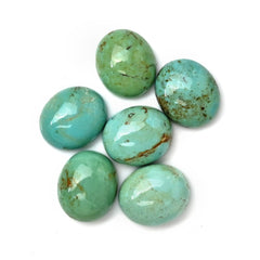 Kingman Turquoise Oval Cabochons | Green Smooth Gemstone for Jewelry Making - 6 Pieces