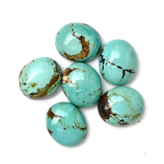 Kingman Turquoise Oval Gemstone | Smooth Cabochons for Jewelry Crafting - 6 Pieces