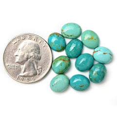 Oval Cabochons of Kingman Turquoise | Smooth Gemstone for Jewelry Making - 10 Pieces