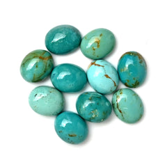 Oval Cabochons of Kingman Turquoise | Smooth Gemstone for Jewelry Making - 10 Pieces