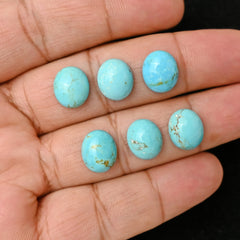 Oval Cut Kingman Turquoise Cabochons | Smooth Gemstone For Jewelry Meaking - 6 Pieces