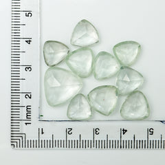 Prasiolite Rose Cut Cabochon | Trillion Green Amethyst Gemstone for Jewelry Making - 10 Pieces
