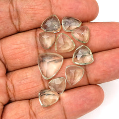 Prasiolite Rose Cut Cabochon | Trillion Green Amethyst Gemstone for Jewelry Making - 10 Pieces