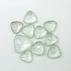 Prasiolite Rose Cut Cabochon | Trillion Green Amethyst Gemstone for Jewelry Making - 10 Pieces