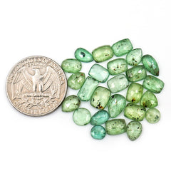 Green Kyanite Rosecut Freeform Cabochons | Faceted Natural Gems for Jewelry Making - 25 Pieces