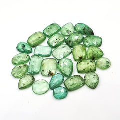 Green Kyanite Rosecut Freeform Cabochons | Faceted Natural Gems for Jewelry Making - 25 Pieces