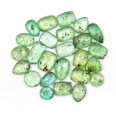 Green Kyanite Rosecut Freeform Cabochons | Faceted Natural Gems for Jewelry Making - 25 Pieces
