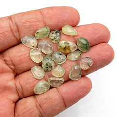 Prehnite Rose Cut Cabochons | Natural Green Gemstones for Jewelry Making - 18 Pieces