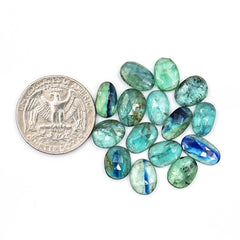 Emerald Green Kyanite Rosecut Oval Stones | Faceted Natural Gems for Jewelry Making - 15