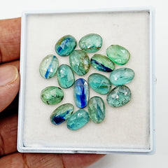 Emerald Green Kyanite Rosecut Oval Stones | Faceted Natural Gems for Jewelry Making - 15
