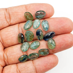 Emerald Green Kyanite Rosecut Oval Stones | Faceted Natural Gems for Jewelry Making - 15