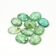 Green Kyanite Rosecut Oval Cabochons | Faceted Natural Stones for Jewelry Making - 10 Pieces