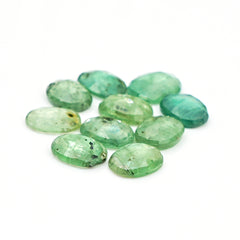 Green Kyanite Rosecut Oval Cabochons | Faceted Natural Stones for Jewelry Making - 10 Pieces