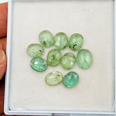 Green Kyanite Rosecut Oval Cabochons | Faceted Natural Stones for Jewelry Making - 10 Pieces
