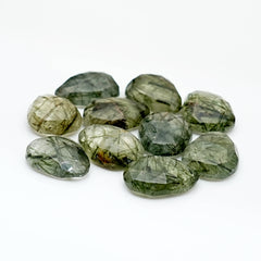 Large Green Rutilated Quartz Rosecut Pears | Natural Faceted Gemstones Lot - 10 Pieces