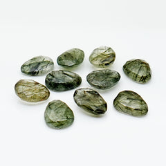 Large Green Rutilated Quartz Rosecut Pears | Natural Faceted Gemstones Lot - 10 Pieces