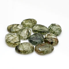 Natural Green Rutilated Quartz Rosecut Cabochons | Freeform Gemstones for Jewelry Making - 10 Pieces