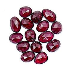 Rhodolite Garnet Rose Cut Cabochons | Deep Plum Pink Freeform Faceted Gems - 15 Pieces