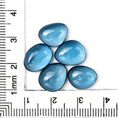 London Blue Topaz Cabochon Gemstones | Deep Ocean Spark in Freeform Shape - 5 Pieces
