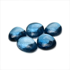 London Blue Topaz Cabochon Gemstones | Deep Ocean Spark in Freeform Shape - 5 Pieces
