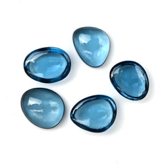 London Blue Topaz Cabochon Gemstones | Deep Ocean Spark in Freeform Shape - 5 Pieces