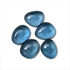London Blue Topaz Cabochon Gemstones | Deep Ocean Spark in Freeform Shape - 5 Pieces