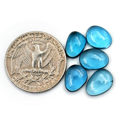 London Blue Topaz Freeform Smooth Cabochons | Faceted Gemstones for Fine Jewelry - 5 Pieces