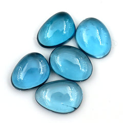 London Blue Topaz Freeform Smooth Cabochons | Faceted Gemstones for Fine Jewelry - 5 Pieces