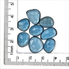 Natural London Blue Topaz Rose Cut Gemstones | Deep Ocean Spark in Freeform Shape - 8 Pieces