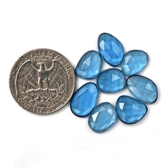 London Blue Topaz Rose Cut Gemstones | Deep Ocean Spark in Freeform Shape - 8 Pieces