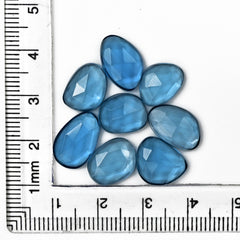London Blue Topaz Rose Cut Gemstones | Deep Ocean Spark in Freeform Shape - 8 Pieces