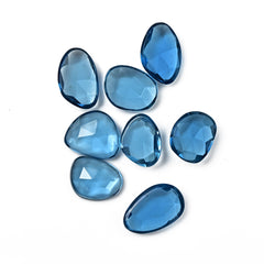 London Blue Topaz Rose Cut Gemstones | Deep Ocean Spark in Freeform Shape - 8 Pieces
