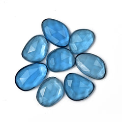 London Blue Topaz Rose Cut Gemstones | Deep Ocean Spark in Freeform Shape - 8 Pieces