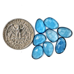 London Blue Topaz Rose Cut Gemstones | Deep Ocean Spark in Freeform Shape - 8 Pieces