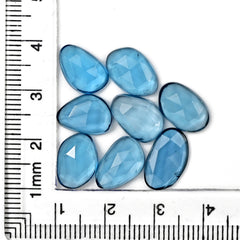 London Blue Topaz Rose Cut Gemstones | Deep Ocean Spark in Freeform Shape - 8 Pieces
