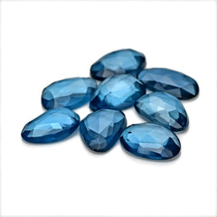 London Blue Topaz Rose Cut Gemstones | Deep Ocean Spark in Freeform Shape - 8 Pieces