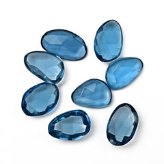London Blue Topaz Rose Cut Gemstones | Deep Ocean Spark in Freeform Shape - 8 Pieces