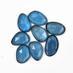 London Blue Topaz Rose Cut Gemstones | Deep Ocean Spark in Freeform Shape - 8 Pieces