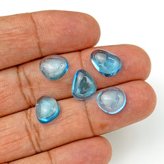Swiss Blue Topaz Freeform Smooth Cabochons | Gemstones for Fine Jewelry Making - 5 Pieces