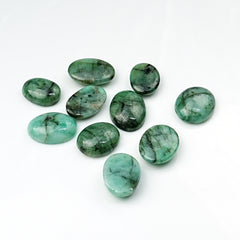 Natural Emerald Smooth Cabochons | Freeform Zambian Emerald Gemstone - 10 Pieces