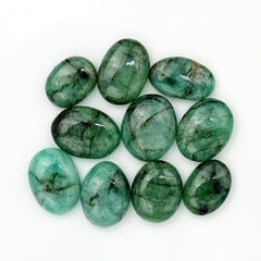 Natural Emerald Smooth Cabochons | Freeform Zambian Emerald Gemstone - 10 Pieces